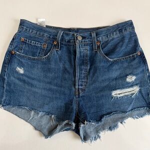 Levi's Raw Hem Distressed Denim Shorts - Blue